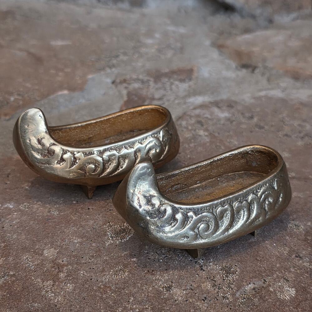 Pair of Brass Shoe Ashtray Trinket Slippers Korea Vintage Incense joint lucky